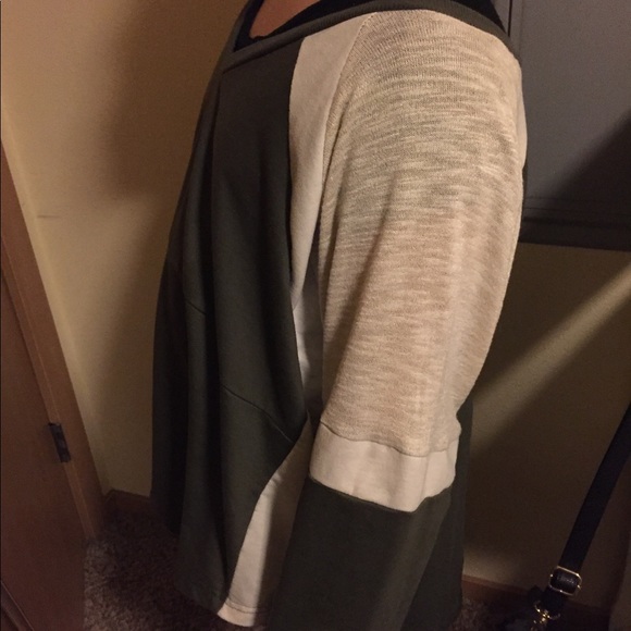 Olive green, eggshell white plus size sweater - Picture 2 of 4
